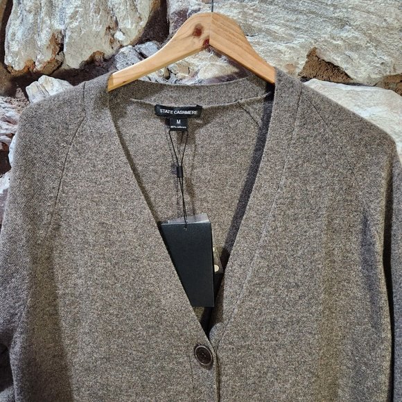 State Cashmere Open Front Cardigan 100% Pure Cashmere Women's M Grey Minimalist - Picture 4 of 5